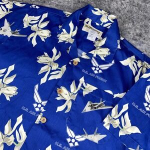 Vtg. Eagle Crest Kamp Shirt Mens Size L Tiki Hawaiian US Air Force USAF Military